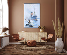Load image into Gallery viewer, Old Modern Handicrafts The Cunard Liner Carpathia Outward Bound from Liverpool in the Moonlight - Canvas Painting - A Graceful Addition to Your Home Décor - 47x1.3x31 Inches