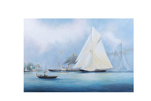 Load image into Gallery viewer, Old Modern Handicrafts Britannia and Vigilant off the Royal Yacht Squadron's Headquarters - Canvas Print of the Original Painting Mounted onto a Sturdy Wooden Frame - 35.1 X 23.5 inches