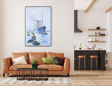 Load image into Gallery viewer, Old Modern Handicrafts The Cunard Liner Carpathia Outward Bound from Liverpool in the Moonlight - Canvas Painting - A Graceful Addition to Your Home Décor - 47x1.3x31 Inches