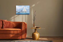 Load image into Gallery viewer, Old Modern Handicrafts Britannia and Vigilant off the Royal Yacht Squadron's Headquarters - Canvas Print of the Original Painting Mounted onto a Sturdy Wooden Frame - 35.1 X 23.5 inches