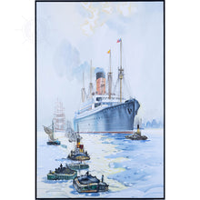 Load image into Gallery viewer, The Cunard Liner Carpathia Outward Bound from Liverpool in the Moonlight - Canvas Painting