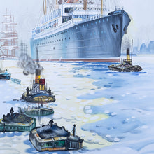 Load image into Gallery viewer, The Cunard Liner Carpathia Outward Bound from Liverpool in the Moonlight - Canvas Painting