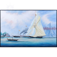 Load image into Gallery viewer, Britannia and Vigilant off the Royal Yacht Squadron's Headquarters - Canvas Painting