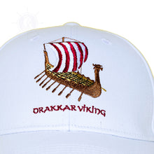 Load image into Gallery viewer, Drakkar Viking Embroidered Cap in White by Alison Nautical