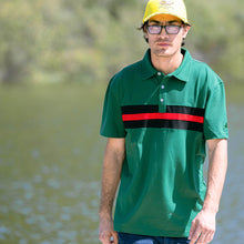 Load image into Gallery viewer, Hemingway Pilar Green w. Black & Red Stripes Regular Fit Polo Shirt by Alison Nautical