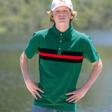 Load image into Gallery viewer, Hemingway Pilar Green w. Black & Red Stripes Regular Fit Polo Shirt by Alison Nautical