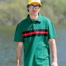 Load image into Gallery viewer, Hemingway Pilar Green w. Black & Red Stripes Regular Fit Polo Shirt by Alison Nautical