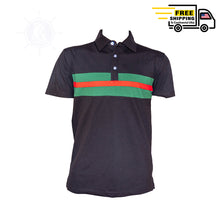 Load image into Gallery viewer, Hemingway Pilar Black w. Green & Red Stripes Regular Fit Polo Shirt by Alison Nautical