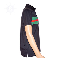 Load image into Gallery viewer, Hemingway Pilar Black w. Green & Red Stripes Regular Fit Polo Shirt by Alison Nautical