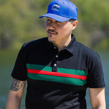 Load image into Gallery viewer, Hemingway Pilar Black w. Green & Red Stripes Regular Fit Polo Shirt by Alison Nautical