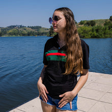 Load image into Gallery viewer, Hemingway Pilar Black w. Green & Red Stripes Regular Fit Polo Shirt by Alison Nautical