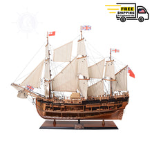 Load image into Gallery viewer, HMS ENDEAVOUR MODEL SHIP OPEN HULL | Museum-quality | Fully Assembled Wooden Ship Models