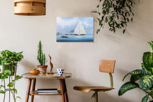 Load image into Gallery viewer, Old Modern Handicrafts Britannia and Vigilant off the Royal Yacht Squadron's Headquarters - Canvas Print of the Original Painting Mounted onto a Sturdy Wooden Frame - 35.1 X 23.5 inches