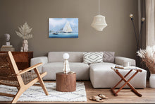 Load image into Gallery viewer, Old Modern Handicrafts Britannia and Vigilant off the Royal Yacht Squadron's Headquarters - Canvas Print of the Original Painting Mounted onto a Sturdy Wooden Frame - 35.1 X 23.5 inches