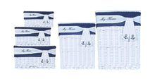 Load image into Gallery viewer, Anne Home Set of 5 Rectangular Willow Baskets for Children Storage - White & Blue Woven Willow Basket for All Types of Storage