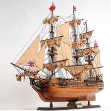 Load image into Gallery viewer, HMS SURPRISE MODEL SHIP LARGE WITH FLOOR DISPLAY CASE | Museum-quality | Fully Assembled Wooden Ship Models
