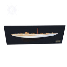 Load image into Gallery viewer, SHAMROCK BROWN/WHITE PAINTED HALF-HULL MODEL BOAT YACHT HANDMADE