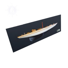 Load image into Gallery viewer, SHAMROCK BROWN/WHITE PAINTED HALF-HULL MODEL BOAT YACHT HANDMADE