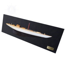 Load image into Gallery viewer, SHAMROCK BROWN/WHITE PAINTED HALF-HULL MODEL BOAT YACHT HANDMADE