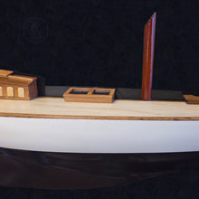 Load image into Gallery viewer, SHAMROCK BROWN/WHITE PAINTED HALF-HULL MODEL BOAT YACHT HANDMADE