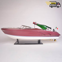 Load image into Gallery viewer, Amaze your guests with this luxurious LED Lighted Riva Rivarama wine holder model. It is handcrafted from western red cedar and painted in its original color. The hull is constructed using a plank on frame method where each strip of wood is carefully joined and then coated with multiple layers of vanishes to create that shiny mirror effect finish.