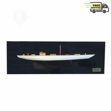 Load image into Gallery viewer, SHAMROCK BROWN/WHITE PAINTED HALF-HULL MODEL BOAT YACHT HANDMADE