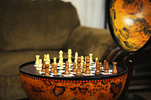 Load image into Gallery viewer, Red Globe 13 inches with Chess Holder | Handcrafted Antique finish | Vintage arts and crafts