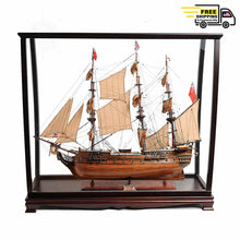 Load image into Gallery viewer, HMS SURPRISE MODEL SHIP LARGE WITH TABLE TOP DISPLAY CASE | Museum-quality | Fully Assembled Wooden Ship Models

