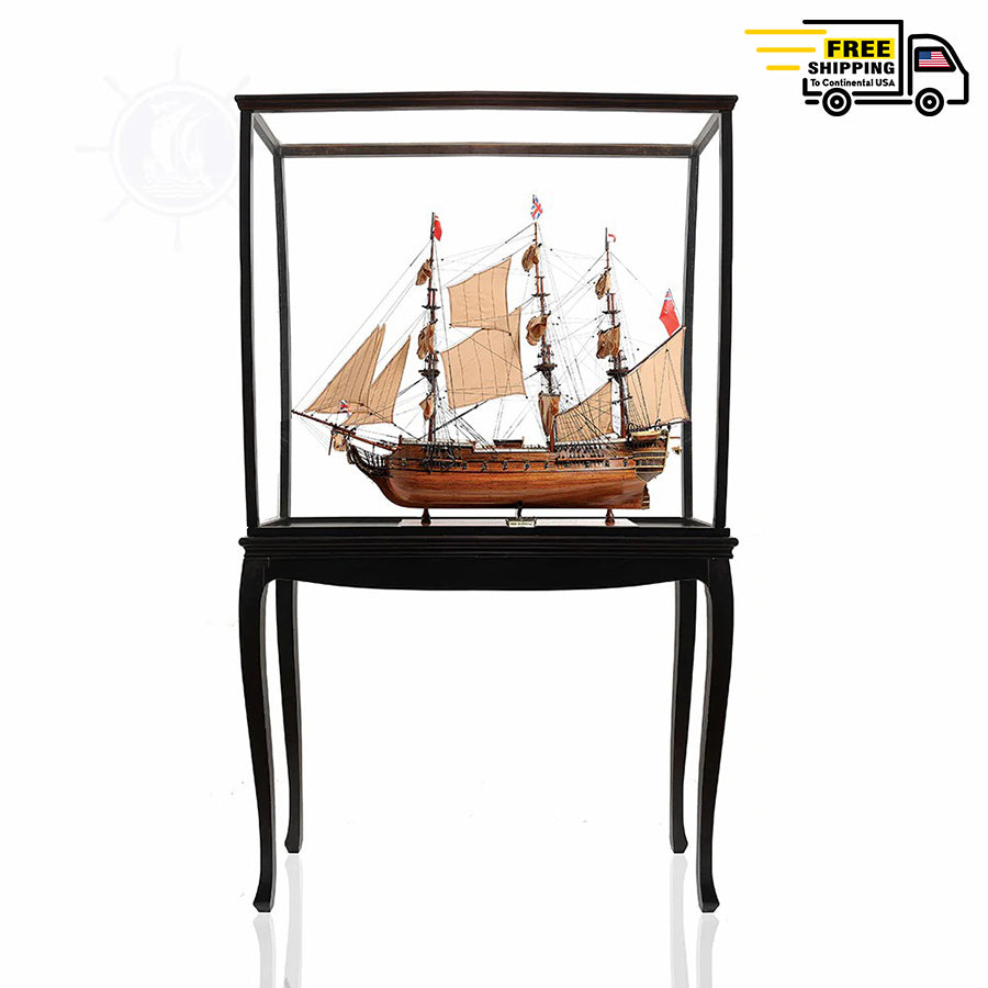 HMS SURPRISE MODEL SHIP LARGE WITH FLOOR DISPLAY CASE | Museum-quality | Fully Assembled Wooden Ship Models