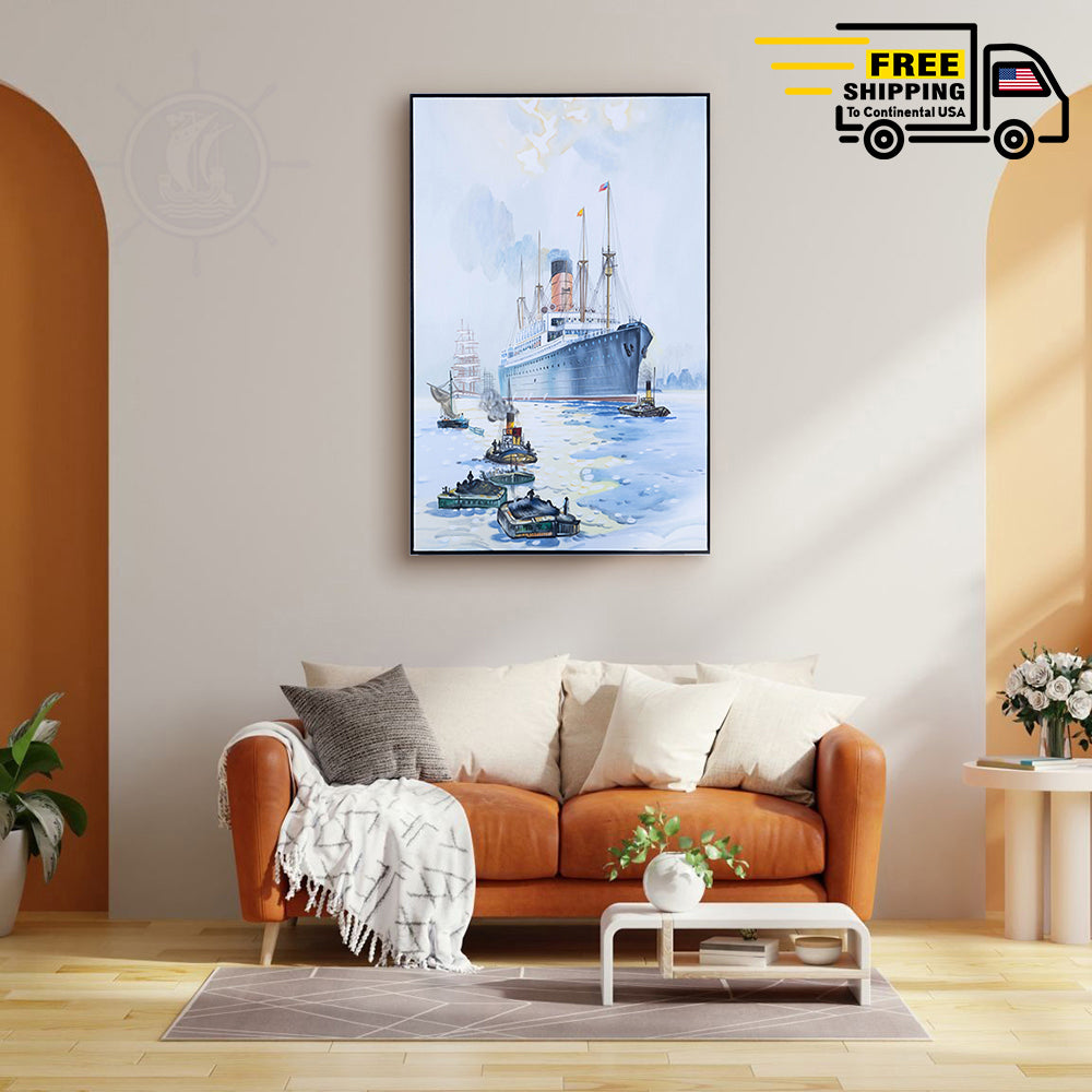 The Cunard Liner Carpathia Outward Bound from Liverpool in the Moonlight - Canvas Painting