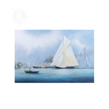 Load image into Gallery viewer, Britannia and Vigilant off the Royal Yacht Squadron&#39;s Headquarters - Canvas Print

