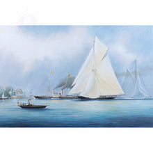 Load image into Gallery viewer, Britannia and Vigilant off the Royal Yacht Squadron&#39;s Headquarters - Canvas Print
