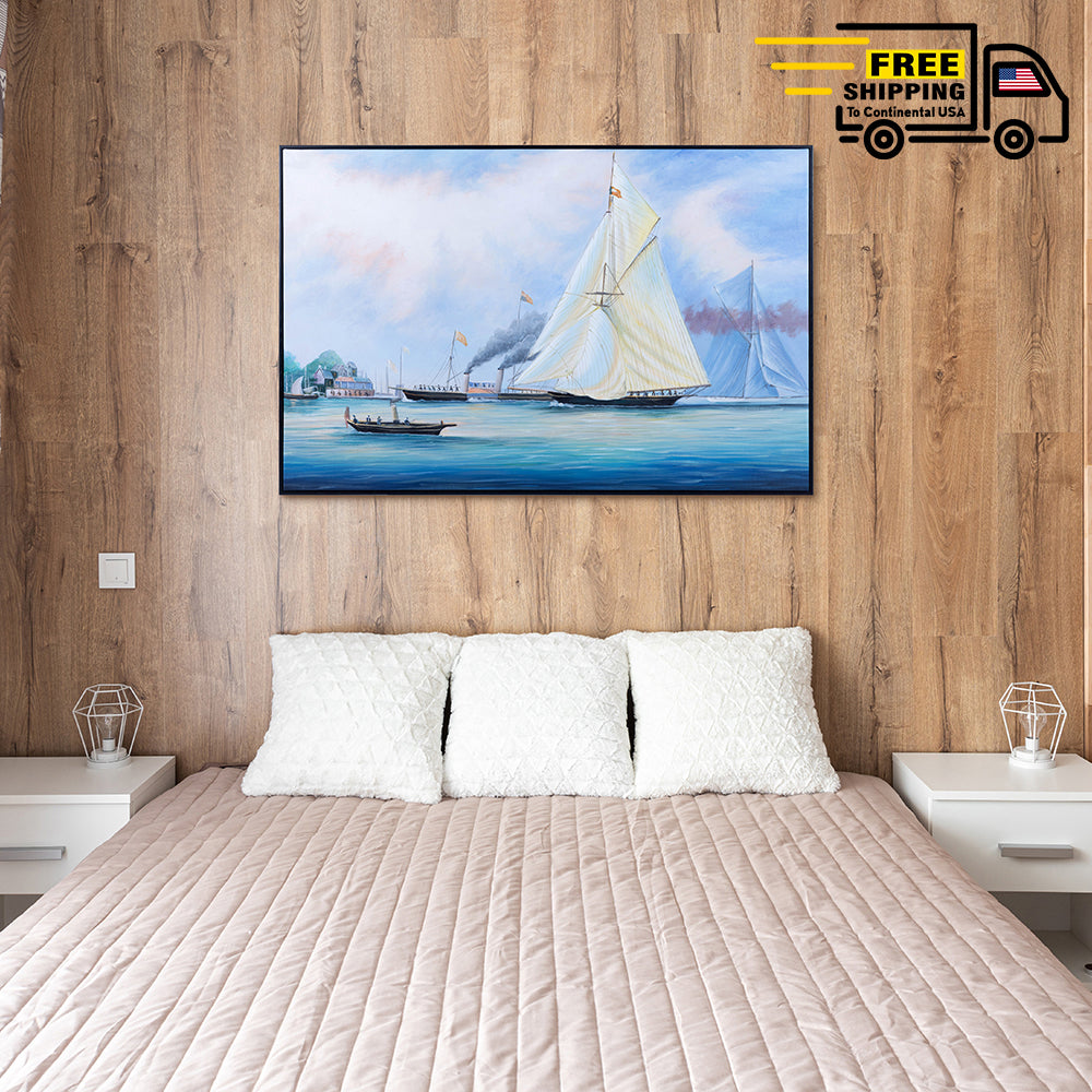 Britannia and Vigilant off the Royal Yacht Squadron's Headquarters - Canvas Painting
