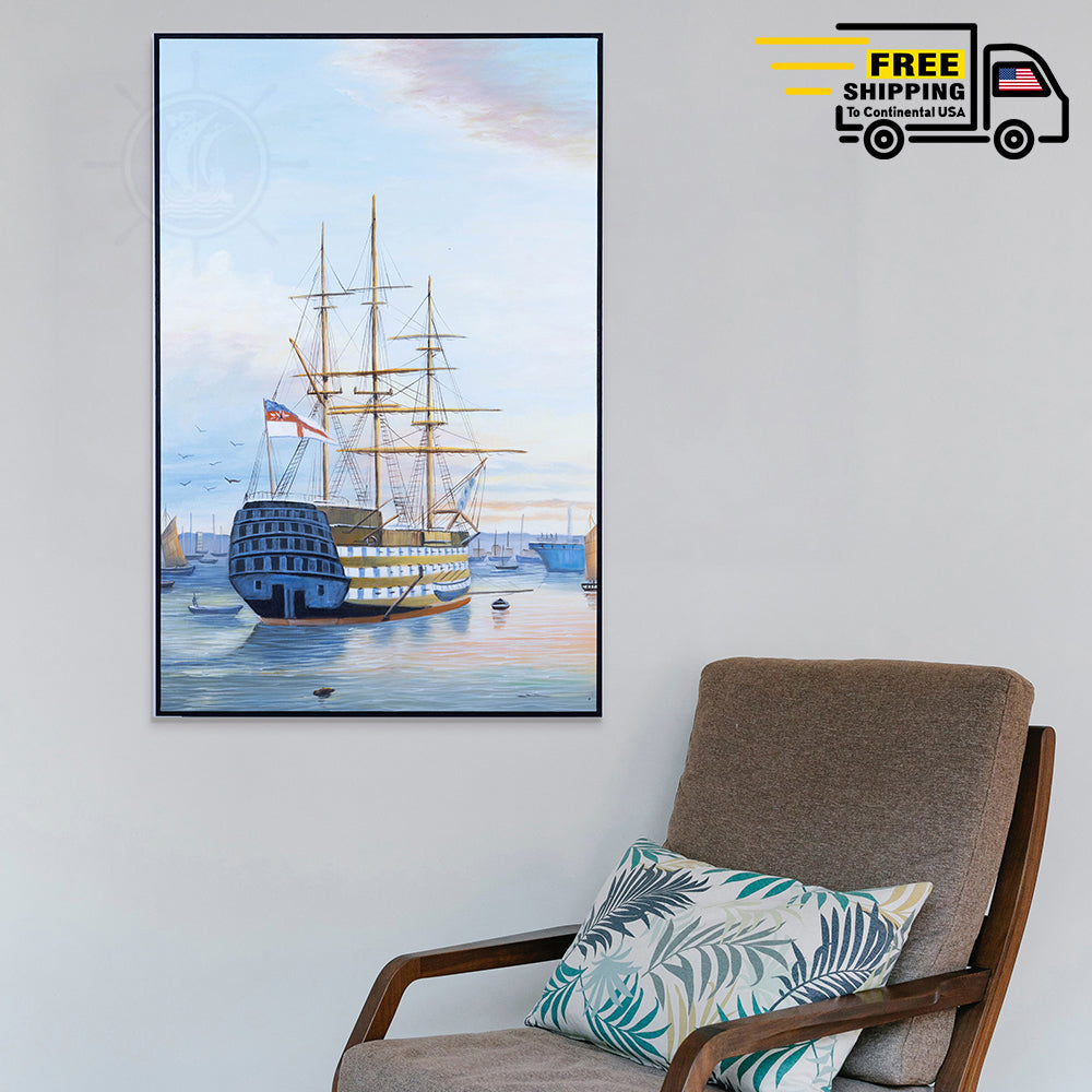H.M.S. Victory in Portsmouth Harbour - Canvas Painting