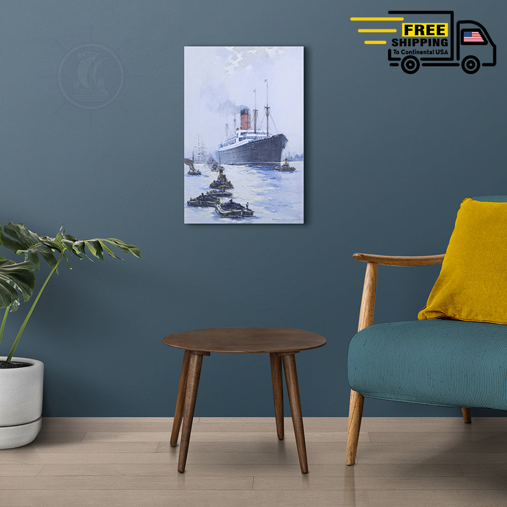 The Cunard Liner Carpathia Outward Bound from Liverpool in the Moonlight - Canvas Print