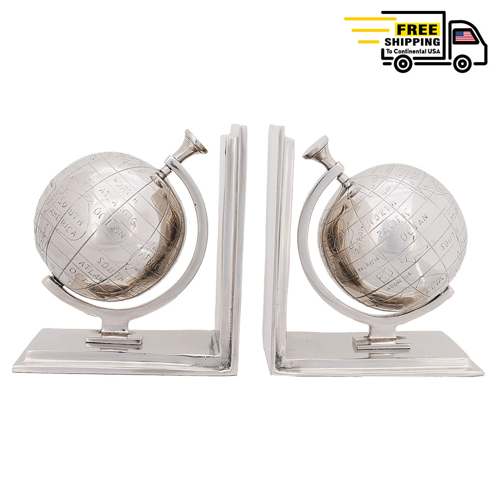 Alum Globe Bookend Set Of Two | Stylish and Functional Home Decor