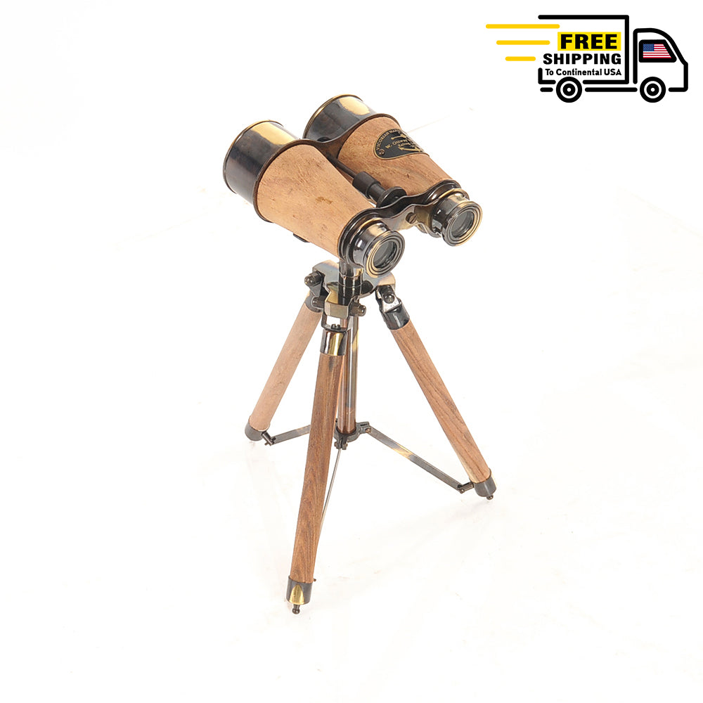 Wood/Brass Binocular On Stand | Magnifying power | Vintage arts and crafts for decoration
