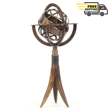 Load image into Gallery viewer, BRASS ARMILLERY ON HORN STAND BA FINISH |Replica of Armillary | Vintage arts and crafts for decoration
