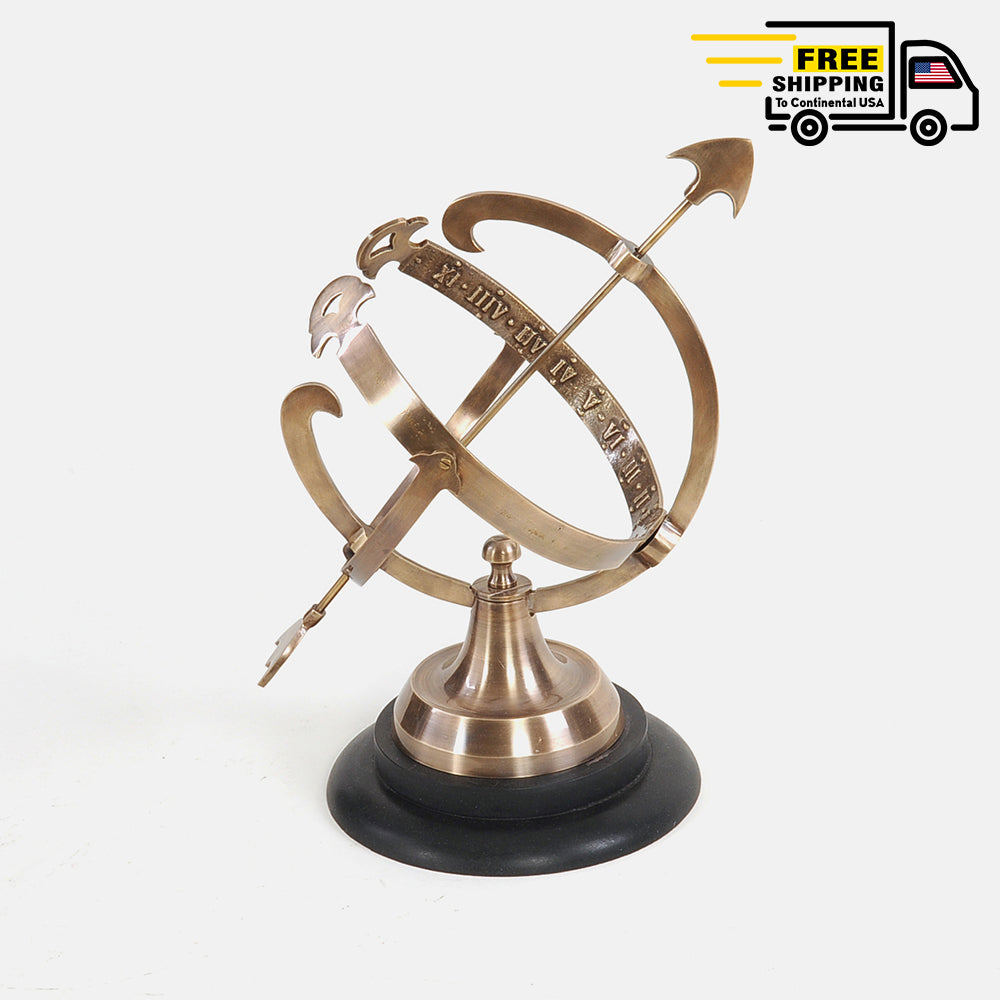 BRASS ARMILLARY ON WOODEN BASE |Replica of Armillary | Vintage arts and crafts for decoration