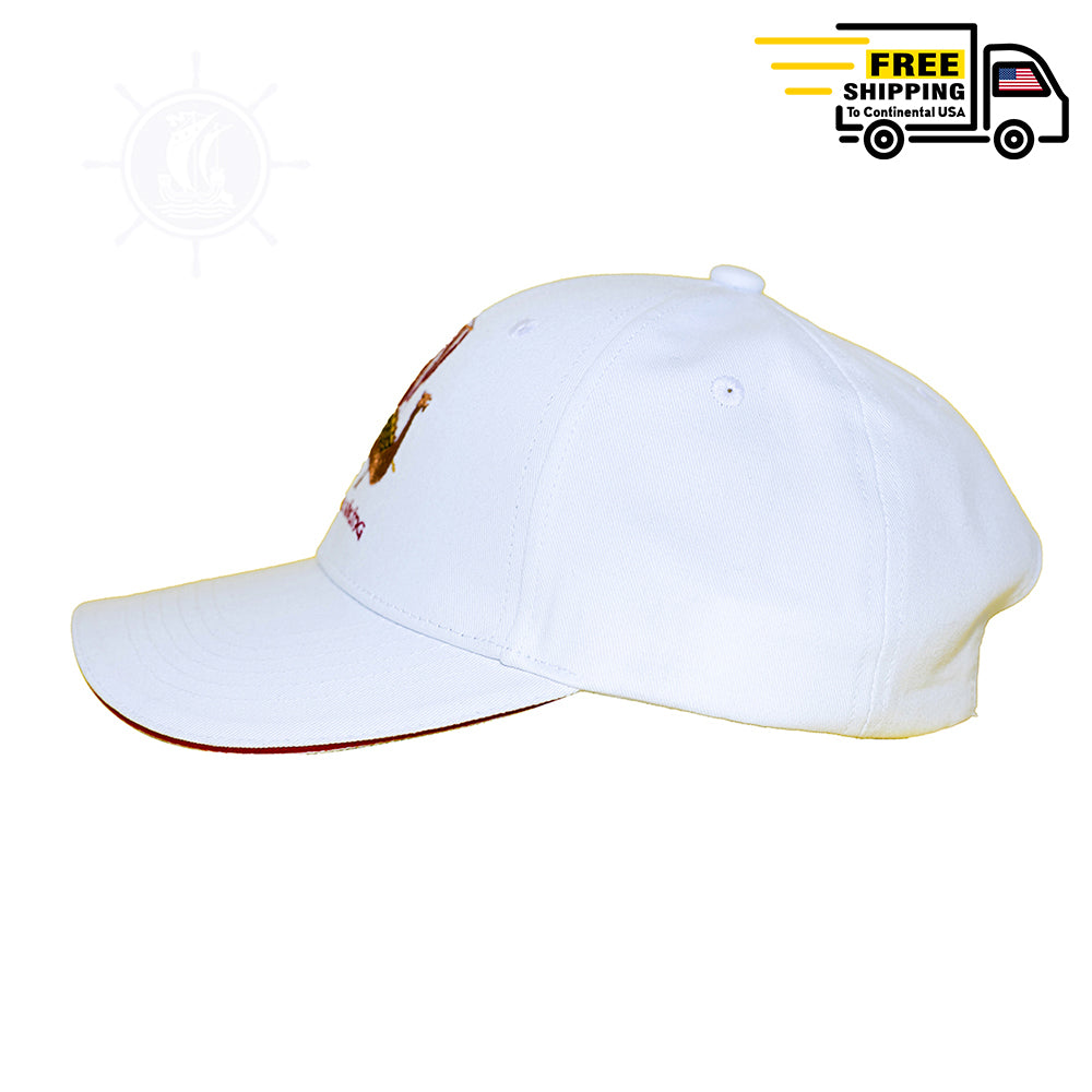 Drakkar Viking Embroidered Cap in White by Alison Nautical