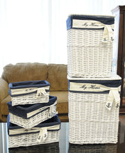 Load image into Gallery viewer, Anne Home Set of 5 Rectangular Willow Baskets for Children Storage - White &amp; Blue Woven Willow Basket for All Types of Storage
