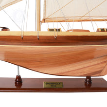 Load image into Gallery viewer, The sails are hand stitched and rigged intricately from the masthead to the wooden deck, which is made of wood planks that are carefully pieced symmetrically for a beautiful finish.
