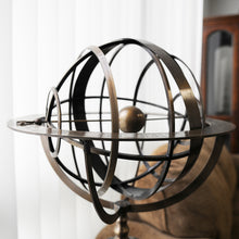Load image into Gallery viewer, BRASS ARMILLARY WITH WOOD STAND |Replica of Armillary | Vintage arts and crafts for decoration
