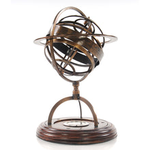 Load image into Gallery viewer, Brass Armillary With Compass On Wood Base|Stylish and Functional
