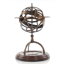 Load image into Gallery viewer, Brass Armillary With Compass On Wood Base|Stylish and Functional
