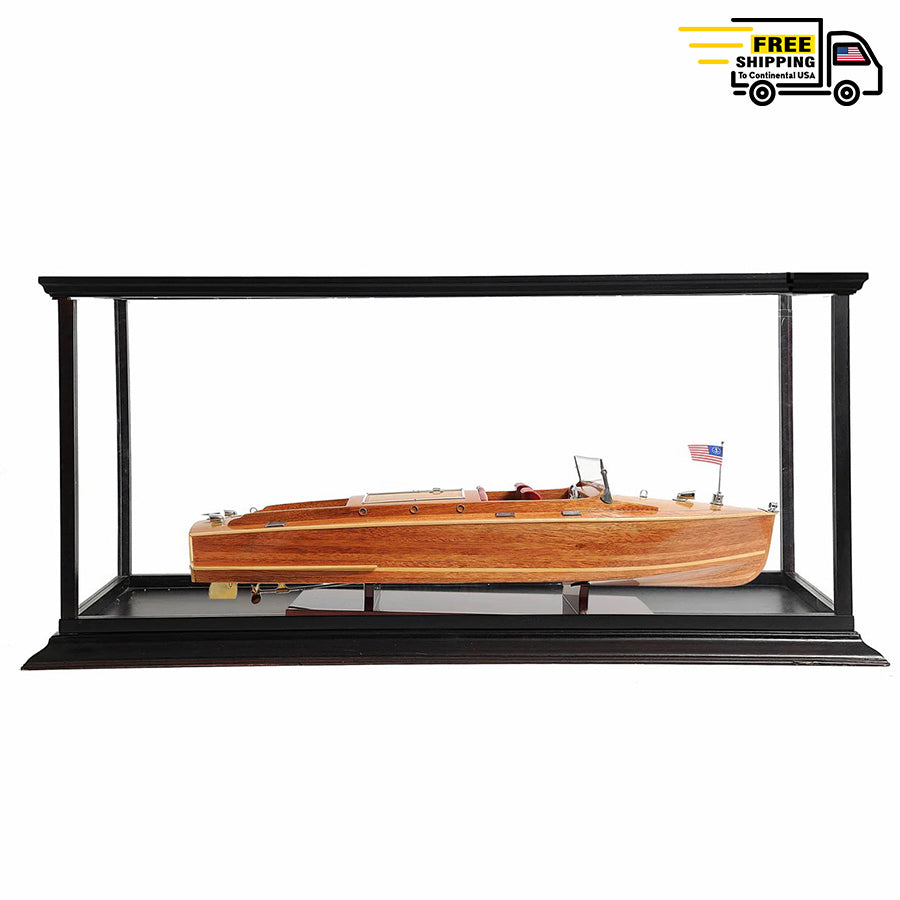 CHRIS CRAFT RUNABOUT MODEL BOAT WITH DISPLAY CASE | Museum-quality | Fully Assembled Wooden Model boats
