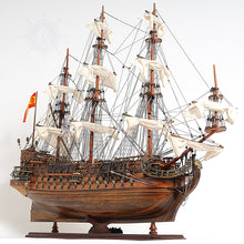 Load image into Gallery viewer, SAN FELIPE MODEL SHIP LARGE WITH FLOOR DISPLAY CASE | Museum-quality | Fully Assembled Wooden Ship Models

