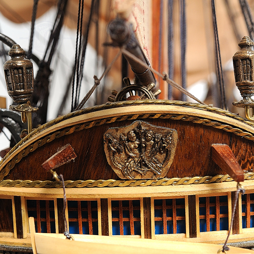 HMS SURPRISE MODEL SHIP LARGE WITH TABLE TOP DISPLAY CASE | Museum-quality | Fully Assembled Wooden Ship Models