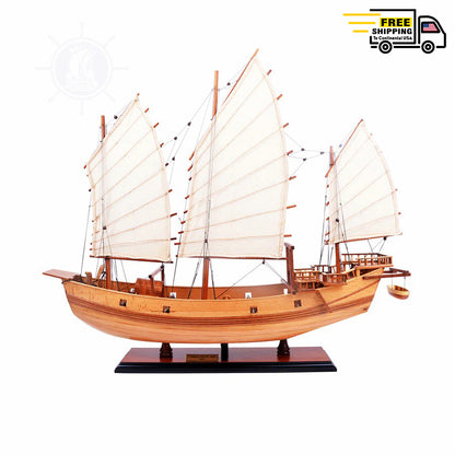 CHINESE JUNK MODEL BOAT NATURAL FINISH | Museum-quality | Fully Assembled Wooden Model boats