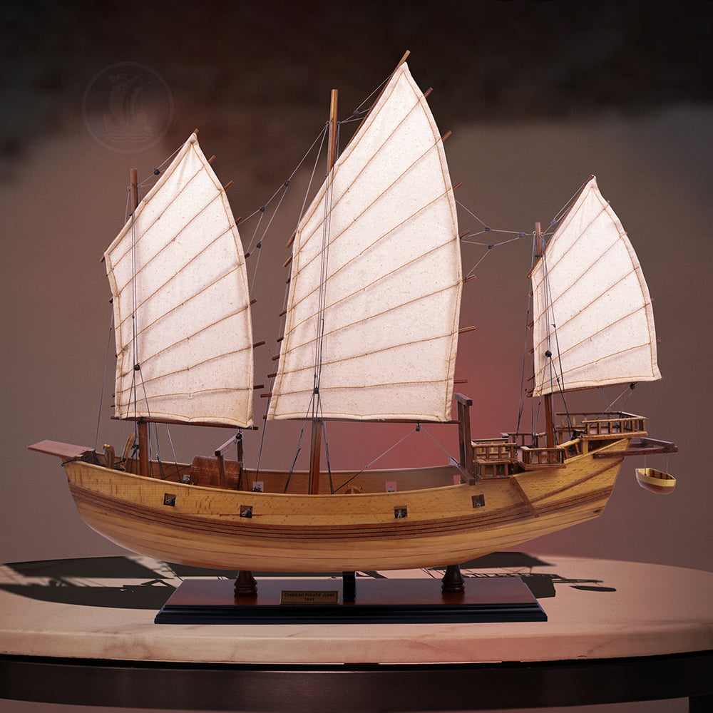 CHINESE JUNK MODEL BOAT NATURAL FINISH | Museum-quality | Fully Assembled Wooden Model boats